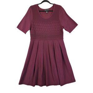 Lane Bryant Womens Fit Flare Stretch Knit Dress Plus Size 14/16 Burgundy Crochet